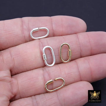 14 K Gold Filled Carabiner, 14 mm Small 925 Sterling Silver Oval Long Clasps #3594, Dainty Sterling Silver Screw Clasps